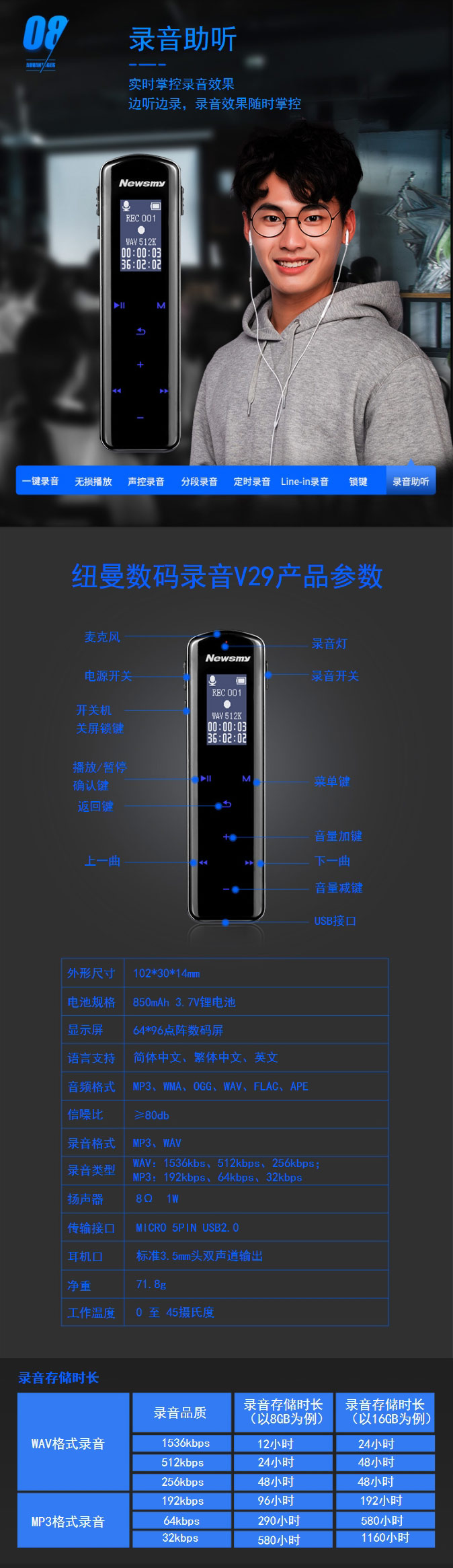 纽曼v29录音笔说明书,纽曼录音笔v19说明书 纽曼触摸录音笔v2932g黑色