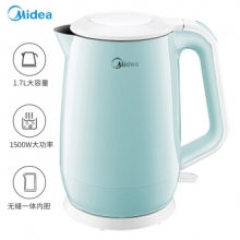 美的（Midea）MK-HJ1701(HJ1701d) 电热水壶304不锈钢水壶1.7L双层防烫全钢无缝烧水壶