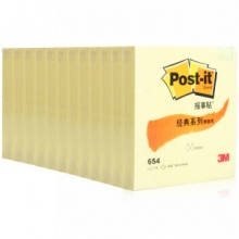 3M post it 654 可在贴便条纸/便利贴 黄色 12本/包