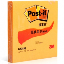 3M 便利贴 荧光1本装 便条纸/报事贴/便签纸/便签本 经典系列654N-OG（橙色）